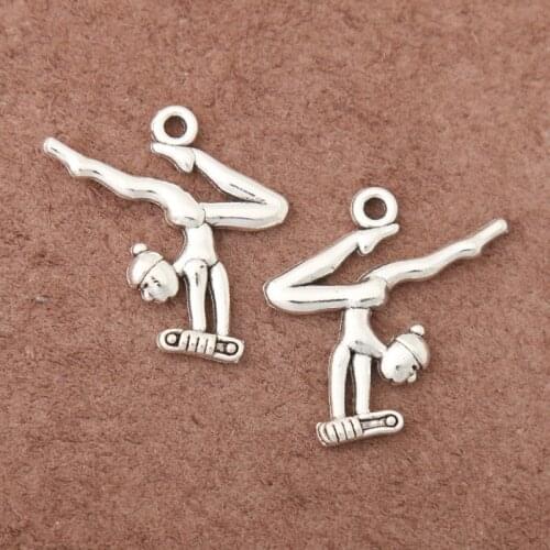 RAINXTAR Fashion Alloy Antique Silver Color Gymnastic Girl Charms Balance Beam Sporty Charms 23*23mm 100pcs AAC1556