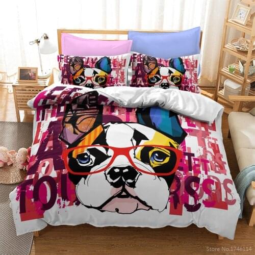 3D Fashion Cool Dog with Glasses Bedding Set Pet Dog Animal Print Duvet Cover Set Comforter Cover with Pillowcase Home Textile