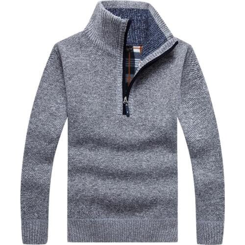 Mens Thick Warm Knit Pullover Solid Color Long Sleeve Turtleneck Sweater Half-zip Wool Fleece Winter Coat Comfortable Drop Ship