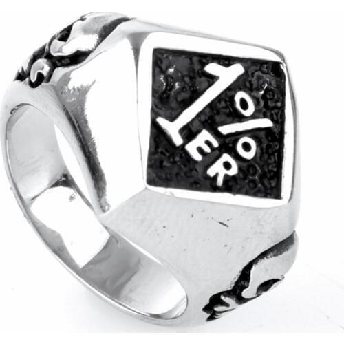 New 1%er One Percenter Biker Motorcycle Club Skull Stainless Steel Ring For Men