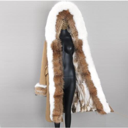 2021 New Waterproof Winter Jacket Women Real Fur Coat Real Raccoon Fur Collar Hooded X-long Warm Parka Big Fur Detachabl Natural