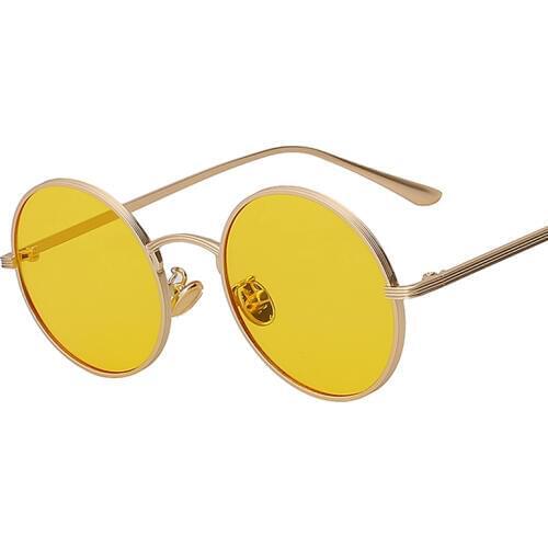 Retro Vintage Sunglasses Women Shades Round Glasses Yellow Lense Metal Frame Glasses Coating Eyewear gafas de sol mujer