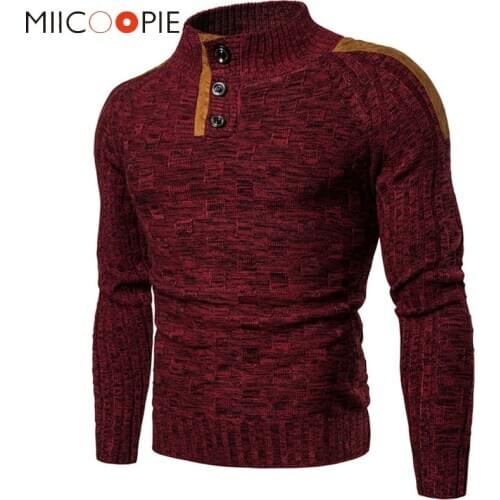 Autumn Winter Christmas Sweater Men Pullover Classic Suede Stitching Coarse Wool Knitted Casual Mens Turtleneck Pull Homme M-XXL