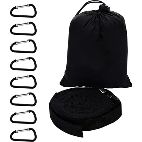 Outdoor Camping Hanging Strap Windproof Firm Portable Clothesline Storage Loop With 19 Keychain Carabiner Hooks