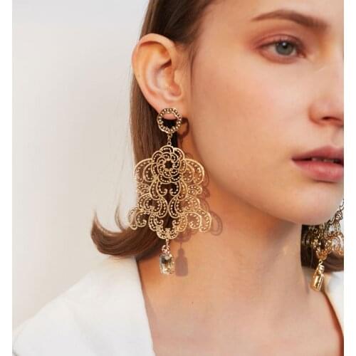 Hollow Metallic Big Stud Earrings For Women Party Gifts 925 Silver Needle Dangle Drop Statement Earrings 2019 Fashion Jewelry