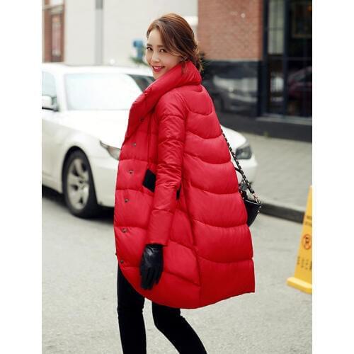 Winter loose thick black red navy blue puffer down jacket for womens and long sections Womens coats