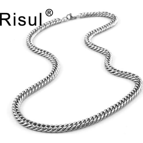 Risul Mens Jewelry 7mm thick Necklace double loop Cable chain Curve Polished Stainless steel wholesale 5pcs