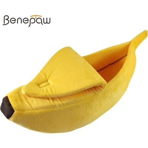 Benepaw Banana Shape Dog Beds For Small Dogs Warm Short Plush Cat House Soft Cozy Puppy Pet Bed Yellow Green Pink