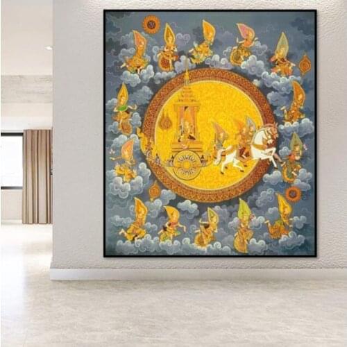 Songkrant Cambodia, Siem Reap, Preah Promreath Temple, Wall Mural Painting depicting the Life of the Buddha