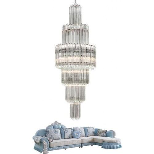Tall Modern Minimalist Prism Glass Chandelier Light LED Chrome Finish Large Stairs Hanging Lamp Art Deco Hotel Hall Showroom