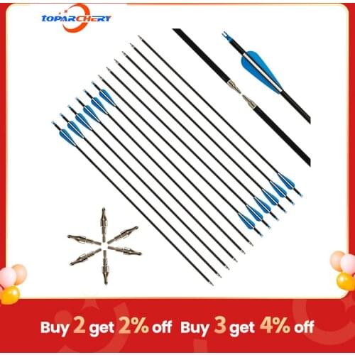 6/12/24 archery carbon arrow 31 inches Spine 500 Archery Carbon Arrow with Blue White Color for Recurve/Compound Bows Hunting
