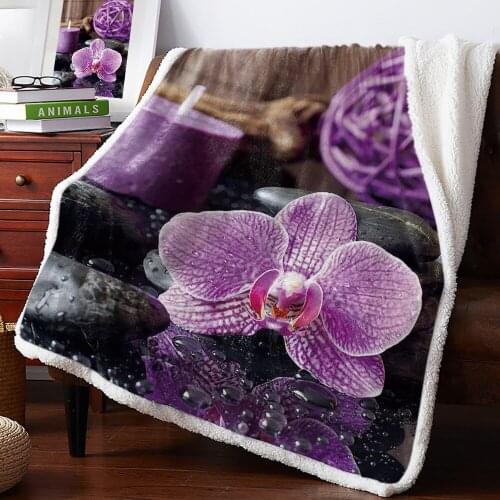 Zen Stone Purple Orchid Calm Candle Home Lamb Cashmere Thick Bed Blanket Sofa Winter Warm Sherpa Newborn Wraps Kids Bedspread