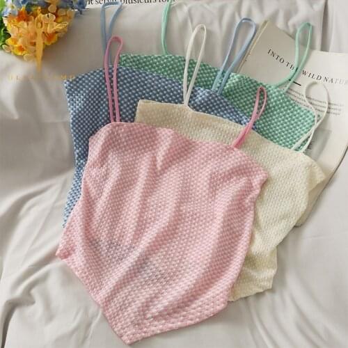 Dot Print Camisole Womens Spaghetti Strap Pink Tube Top Sexy Irregular Hem Sweet Crop Top Female French Vintage Skinny Tank Vest