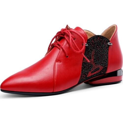 Womens Patent Leather lace-up Pumps Spring Woman low Chunky pointed Toe Fashion Ladies Dress Shoes