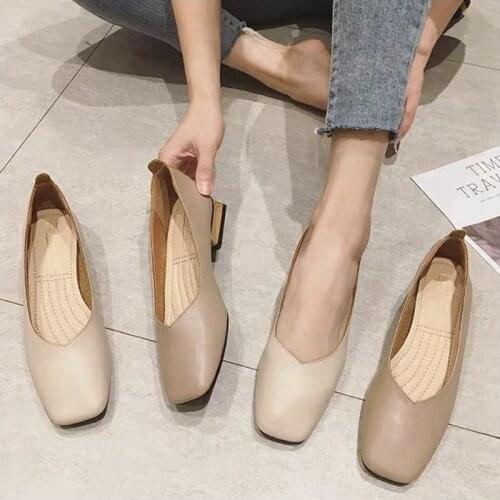 New Spring Flats Shoes Women Wooden Low Heel Ballet Square Toe Shallow Brand Shoe Slip On Loafer zapatos de mujer big size 35-41
