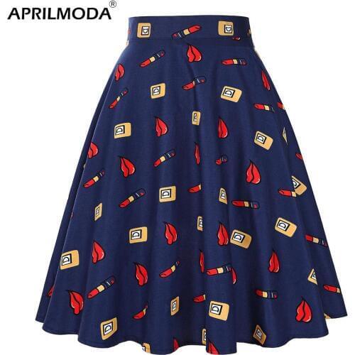 Summer Gothic Women Vintage Skirts 50s Plus SizeTutu Polka Dot Parrot Palm Floral Green High Waist Navy Blue School Swing Skater