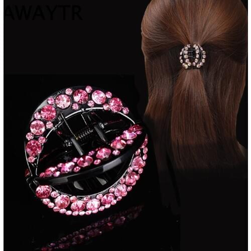 AWAYTR 2PCS Crystal Hair Claw Crab Clips For Thick Hair Rhinestone Ponytail Holder For Women Hairdressing Hair Accessories