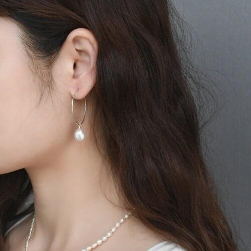 ASHIQI Natural Freshwater Pearl Hoop Earrings 925 Sterling Silver Jewelry for Women 2021 New