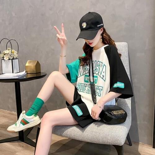 Sportswear suit women loose Korean two-piece shorts 2020 new summer ladies two-piece set O-neck short shorts 2 sets