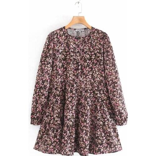 Spring 2020 women elegant long sleeve floral print casual shirtdress female o neck leisure mini vestidos chic ruffles dresses
