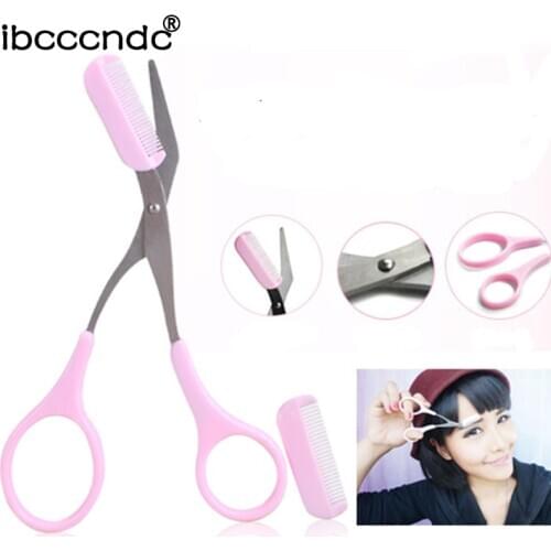 1 piece Pink Eyebrow Shaping Cut Scissors Comb Hair Remover Beauty Tool Shaver Makeup Tools Hair Grooming Removal Tools