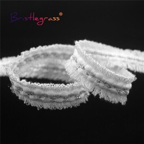 BRISTLEGRASS 1 Yard 3/4" 20mm Silver Glitter Braided Crochet Lace Trims Macrame Tassel Fringed Ribbons Pillow Dress Sewing Craft