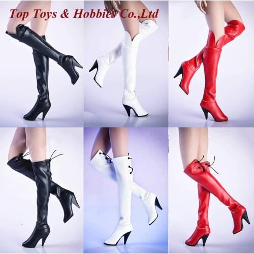 19XG36 1/6 Scale Female Shoes Model solid Boots Female Leather Long Boots High Heel Fit For 12-inch Figure Body Doll