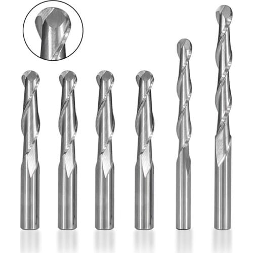 2 flute ball nose end mill 4 / 6mm shank cnc router bit carbide spiral end mill