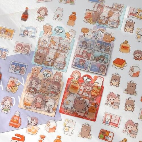 40pcs/Bag Cartoon Girl With Bears Toy Vlog Life Design PVC Stickers DIY Stationery Scrapbooking Diary Cup Craft Decoration