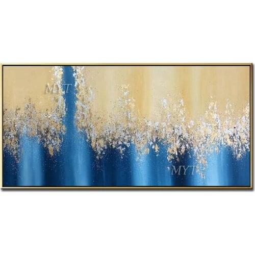 Blue Water And Golden Sand Abstract Oil Painting Handpainted Modern Paintings On Canvas Wall Art Home Decoration Beautiful