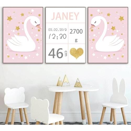 Abstract Swan Star Wall Art Poster Pink Girls Art Print Heart Quotes Canvas Painting Nordic Pictures Baby Kids Room Home Decor