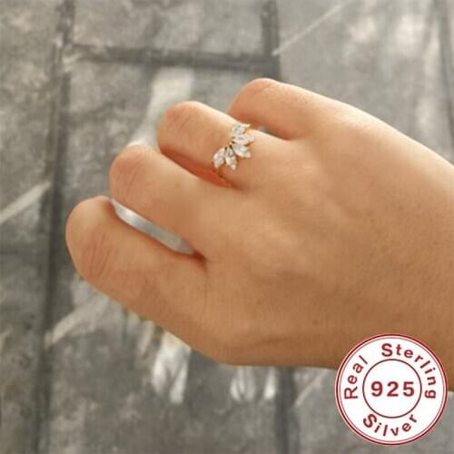 AIDE Geometric Crystal Opening Ring Luxurious Horse Eye Zircon Adjustable Finger Rings For Women Silver 925 Jewelry Gift Anillos