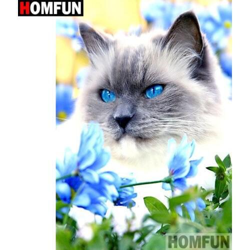 HOMFUN Full Square/Round Drill 5D DIY Diamond Painting "Cat flower" Embroidery Cross Stitch 5D Home A07846