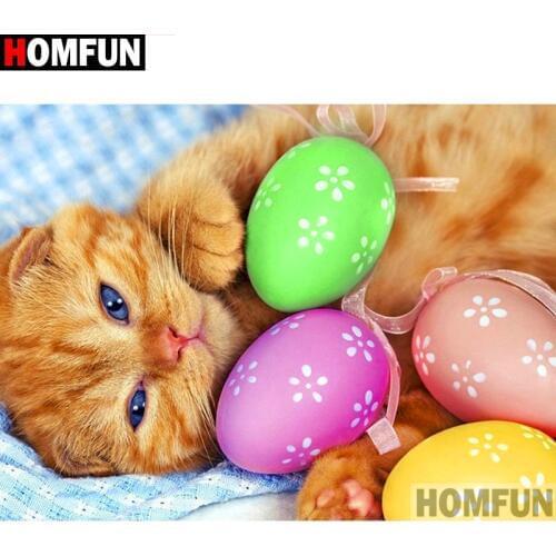 HOMFUN Full Square/Round Drill 5D DIY Diamond Painting "Animal cat egg" 3D Diamond Embroidery Cross Stitch Home Decor A19295