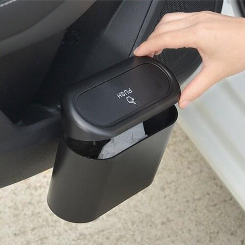 Car Trash Bin Hanging Vehicle Garbage Dust Case Storage Box Black Abs Square Pressing Type Trash Can Auto Interior Accessories