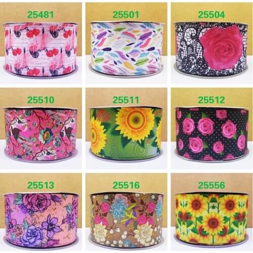Free shipping 10 yards flower printed 38 mm inch grosgrain ribbon 25481