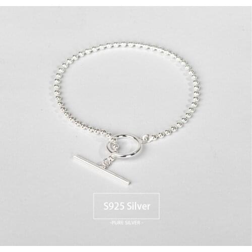 Real S925 Sterling Silver OT Buckle Bracelet for Women Silver Peas Beads Charm Bracelet Student Jewelry Accessories