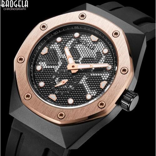 BAOGELA Men Army Silicone Sports Quartz Watches Top Brand Luxury Luminous Wristwatch for Man Relogios Masculino Clock 1901 Rose