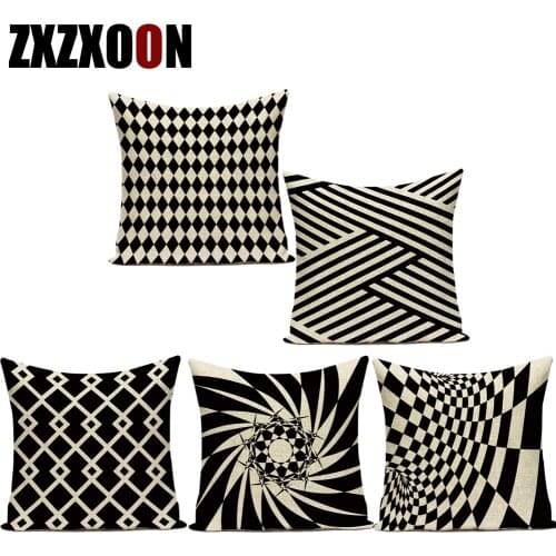 Black White 3d Geometric Polyester Decorative Pillows Cojines Decorativos Para Sofa Cushion Cover for Living Room Decoration
