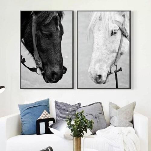 Living Room Decoration Painting Horse Sofa Background Secret Nordic Hanging Canvas Art Painting Black and White Horse Animal