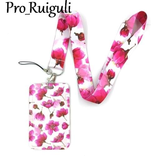 Red Flowers Creative Lanyard Card Holder Student Hanging Neck Phone Lanyard Badge Subway Access Card Holder Accessories