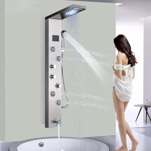 Digital Display Shower Panel Shower Column LED Rain Waterfall Shower Faucet Bathtroom Faucet Bathtub Faucet Back Massage