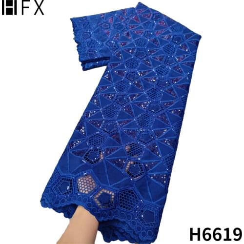 HFX Royal Blue African Lace Fabric 2021 High Quality Guipure Lace Fabric with Sequins Latest French Cord Laces For Wedding F4970