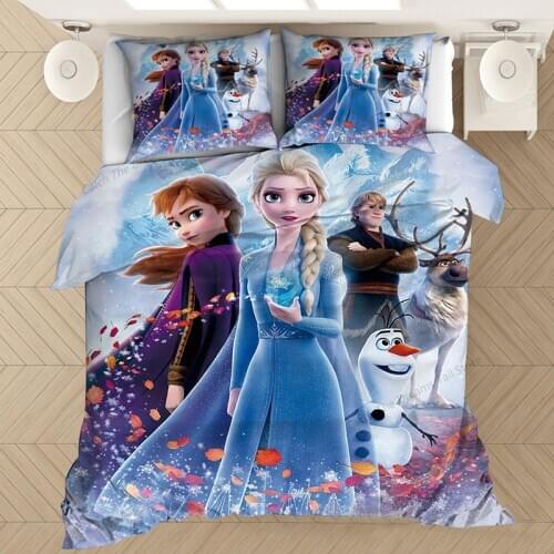 Frozen 2 Bed Three Piece Set of Disney Cartoon Characters Home Textile Bedding Quilt Sheets for Childrens Birthday Gifts