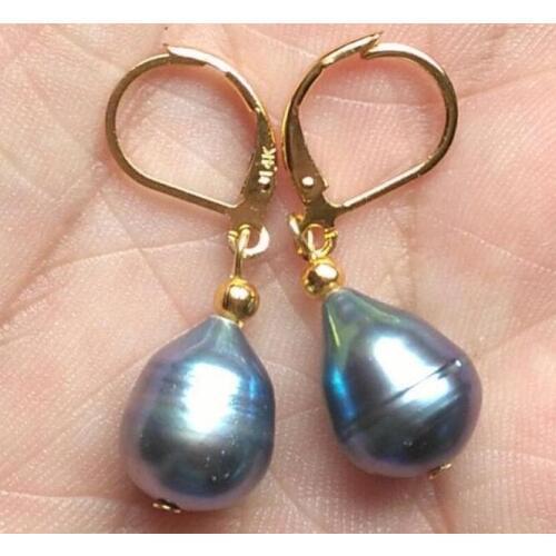 BEAUTIFUL AAA 10-12MM BLACK BLUE PEARL DANGLE EARRING