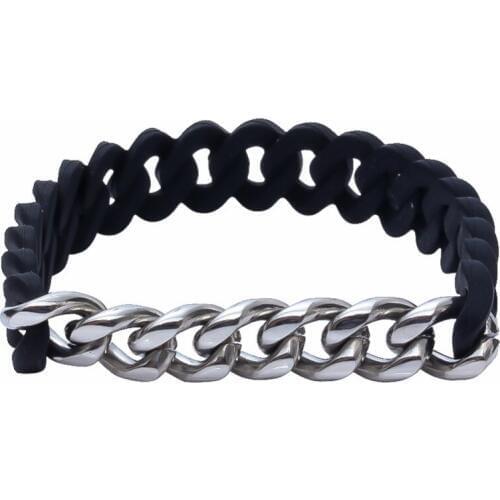 Fashion Trendy Black Titanium Steel Fried Dough Twist Energy Environmental Protection Silicone Bracelet Jewelry Gift