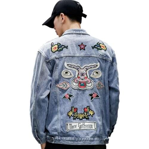 2021 Spring And Autumn Flowers Embroiderey Denim Jacket Men Clothing Street Fashion Personality Casual Loose Outerwear Coats