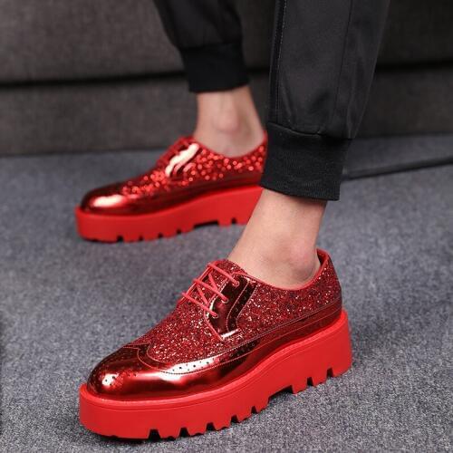 Mens Leather Casual Shoes NEW Sequin Stitching Leather Breathable Brogue Shoes Luxury Formal Lace-Up Wedding Dress Shoes K5-87