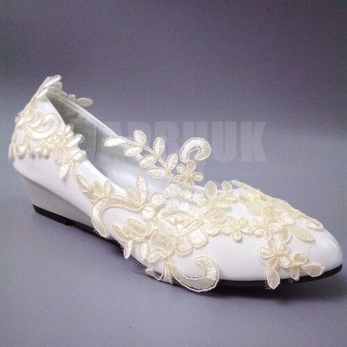 New 2019 3CM wedges heel champagne lace wedding shoes bride handmade sweet beautiful design ladies girls party proms dress shoe