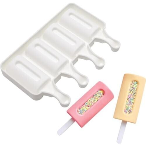 New 30pcs/lot 4 cells Food Grade Silicone Ice Cream Molds Ice lolly Moulds Freezer Ice cream bar Molds Popsicle Maker